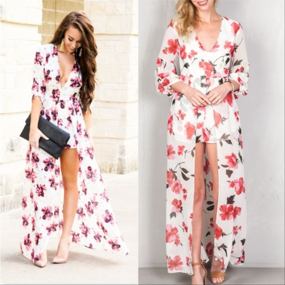CHIC FLORAL MAXI ROMPER - Picture 1 of 4